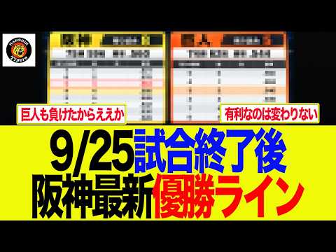 【仰天】9/25試合終了後の最新阪神優勝ライン 阪神ファンの反応集