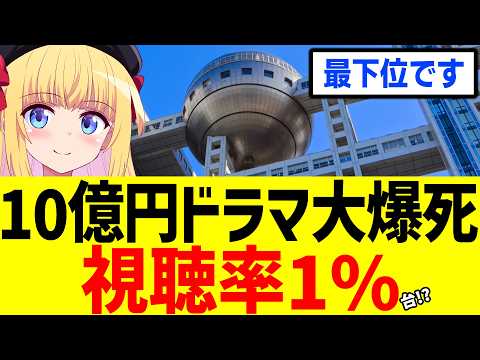 【悲報】フジテレビの10億円ドラマ、視聴率1％台で最下位の模様